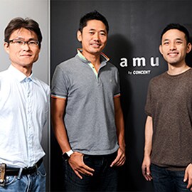 株式会社コンセント 代表取締役社長の長谷川さん(中央)、サービスデザイン事業部の佐藤さん(左)、小山田さん(右)