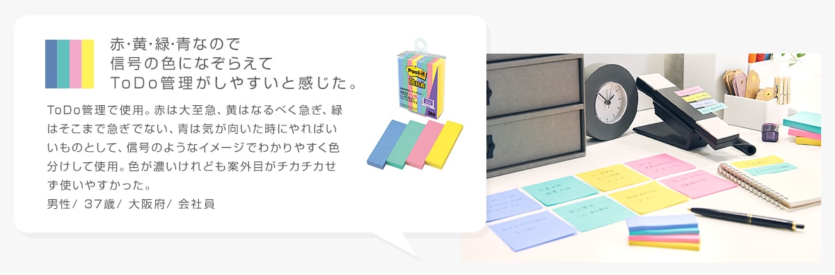 赤・黄・緑・青なので信号の色になぞらえてToDo管理がしやすいと感じた。