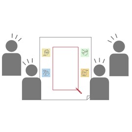 アイスブレイクの方法② ポスト・イット® イーゼルパッドに机の略図を描いて座席の位置に貼る